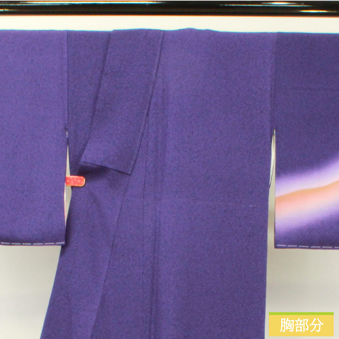 Homongi, pure silk, lined, length 163.5cm, sleeve length 68cm, Edo purple, tataki-zome, Toyama pattern, Shiawase Guard processing, S rank, purple, 1112004862420