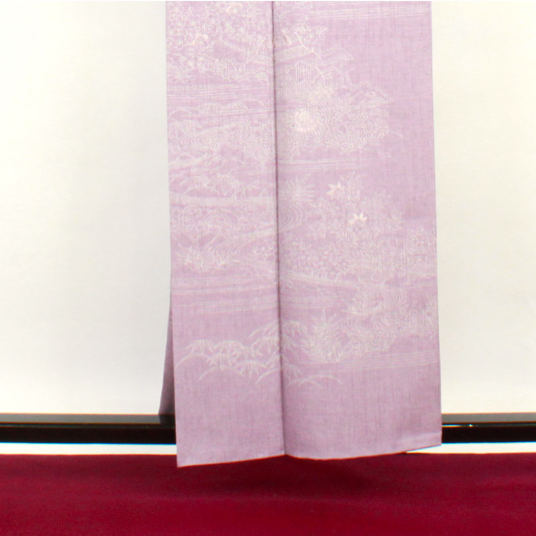 訪問着 袷 身丈156cm 裄丈61cm 薄藤色 茶屋辻模様 正絹 Aランク 紫系 1112001953320