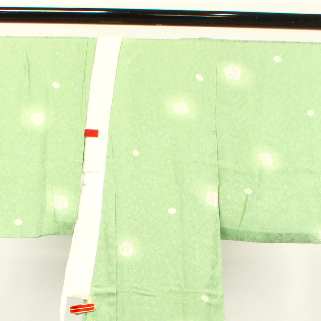 長襦袢 正絹 身丈128cm 裄丈66cm 単衣 薄緑色 菊 Aランク 緑系 1129000483219