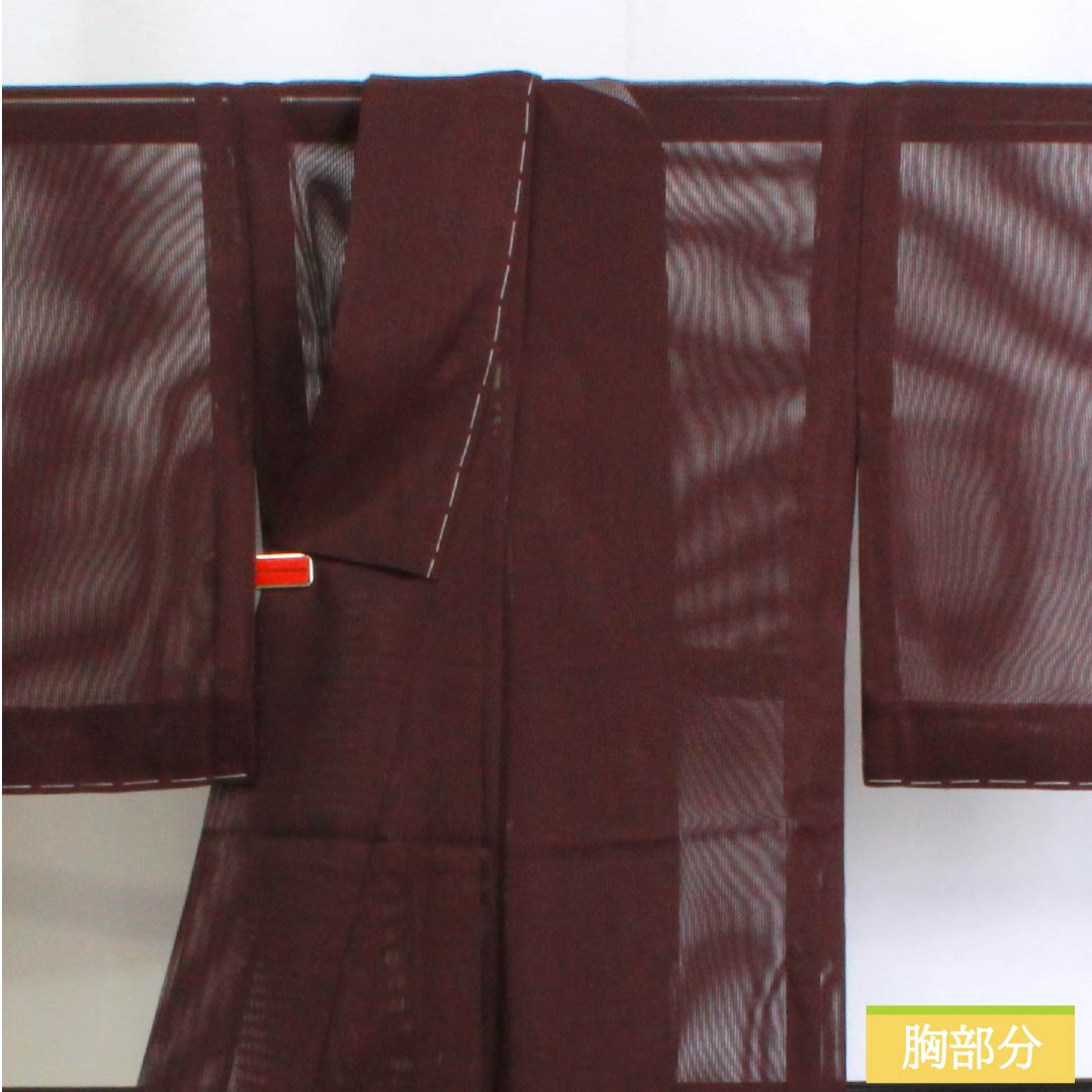 夏物 ポリエステル 色無地 Sランク 身丈154cm 裄丈63cm 臙脂墨色(えんじずみいろ) 竪絽 絽 紫系 1132002922220