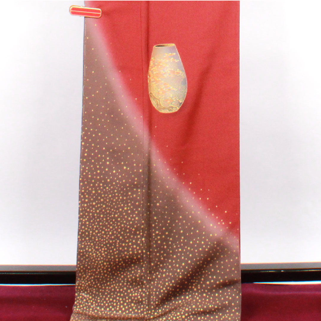 訪問着 袷 身丈165cm 裄丈65cm 葡萄茶色 人間国宝 福田喜重 壺模様 正絹 Sランク 赤系 1112001522512