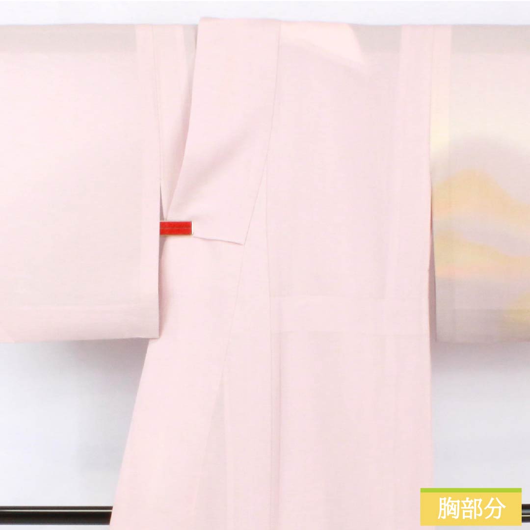 夏物 正絹 訪問着 身丈153cm 裄丈61.5cm 桜色(さくらいろ) 京友禅 一つ紋 丸に橘 絽 Bランク ピンク系 1132002194213