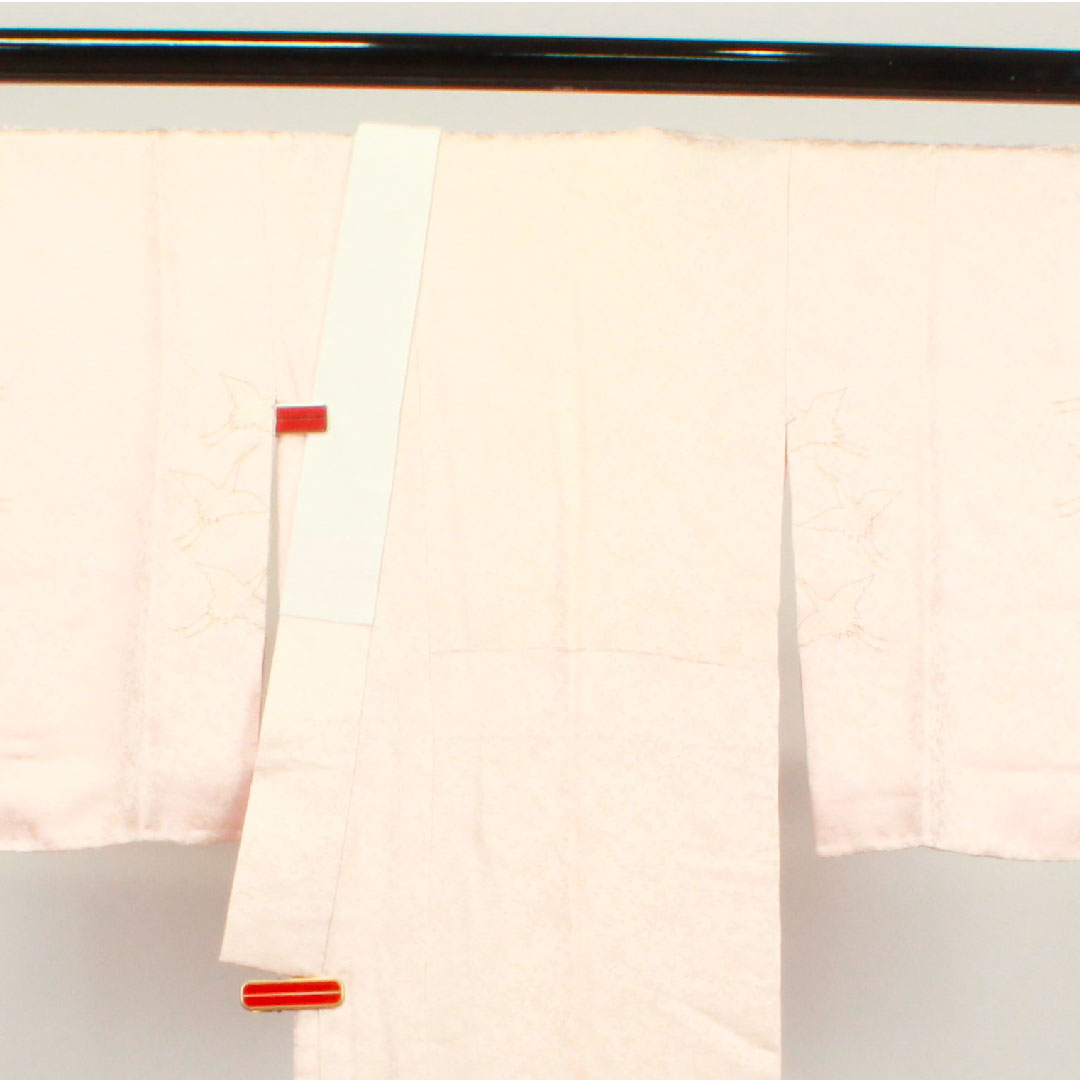 長襦袢 正絹 身丈135cm 裄丈68cm 袷 フォーマル 鶴 部分絞り 絵羽付け Sランク ピンク系 1129000532413