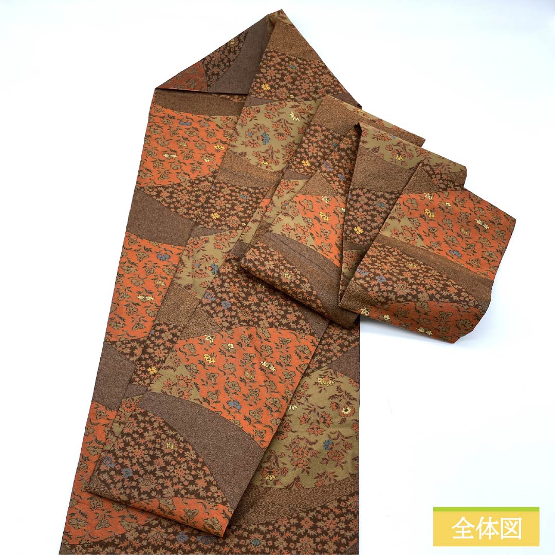 名古屋帯 正絹 Sランク 萬葉 更紗文様 紹巴織 帯丈372cm 全通 カジュアル グラデーション系 1124009522399 名古屋仕立て