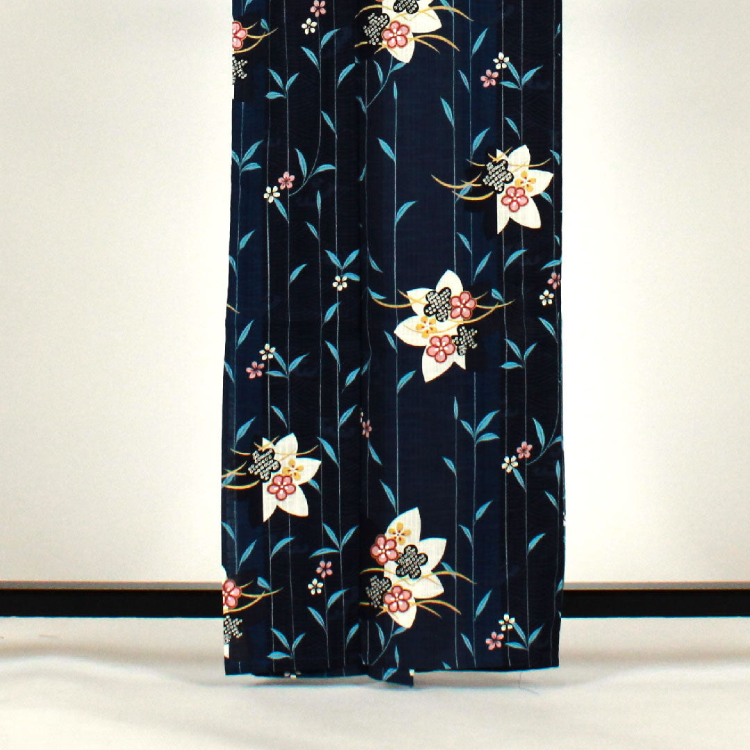 浴衣 花模様 木綿 Sランク 単衣 身丈165cm 裄丈66cm 青系 1118000812517