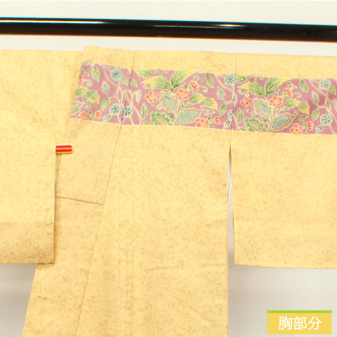 訪問着 正絹 袷 身丈158cm 裄丈65cm 胡桃色 紬地 更紗模様 しつけ糸付き Sランク 黄系 1112003322323