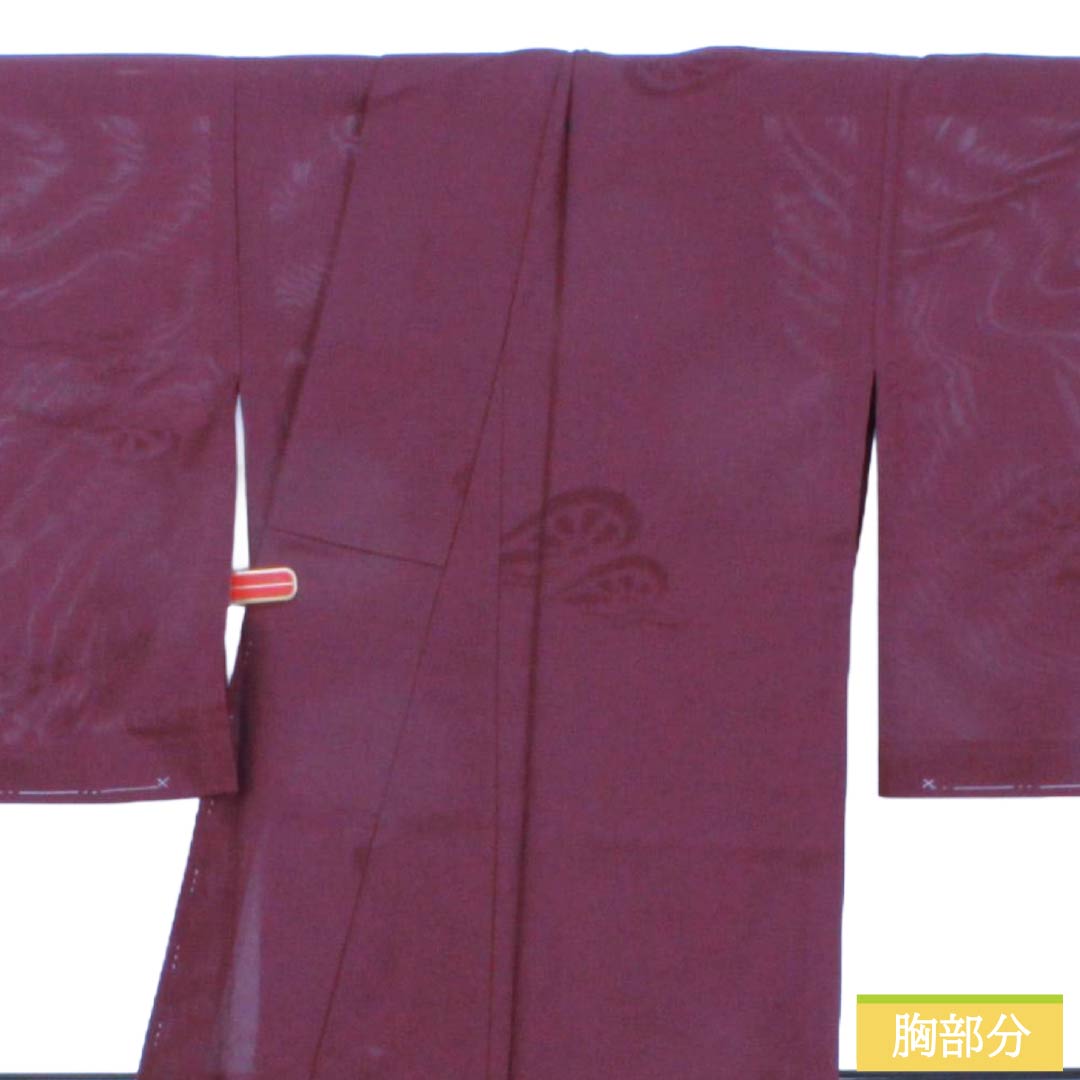 夏物 正絹 色無地 Aランク 身丈154.5cm 裄丈65.5cm 蒲萄色(えびいろ) 片輪車 紗 紫系 1132006493220