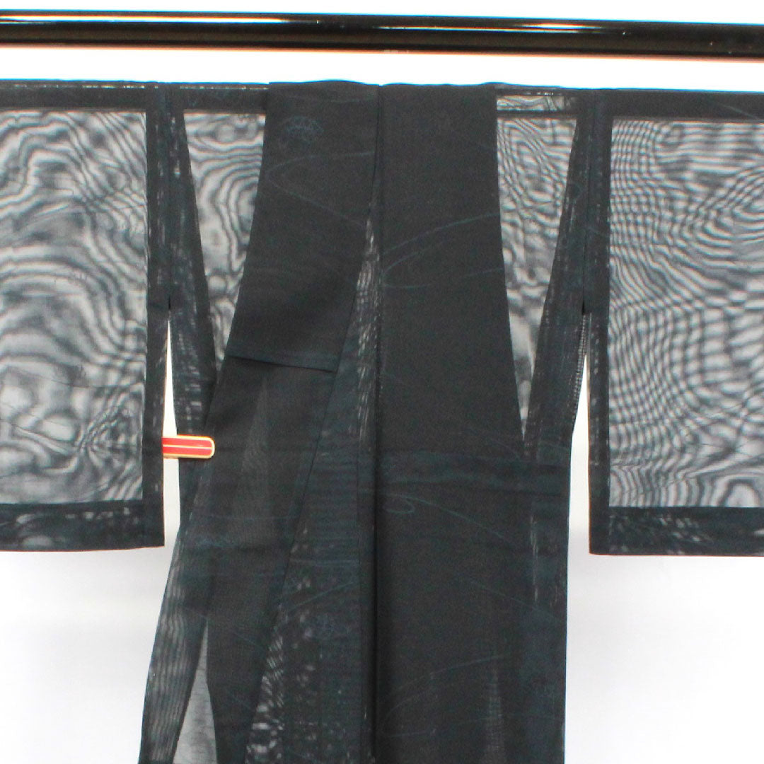Summer item, pure silk, plain color, length 157.5cm, sleeve length 64cm, abstract pattern, gauze, S rank, black, 1132001122310