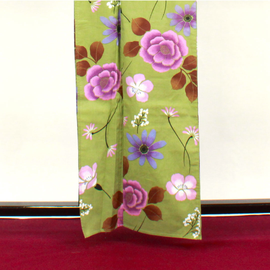 浴衣 緑衫色 草花模様 木綿 Sランク 単衣 身丈162cm 裄丈62cm 緑系 1118001142419