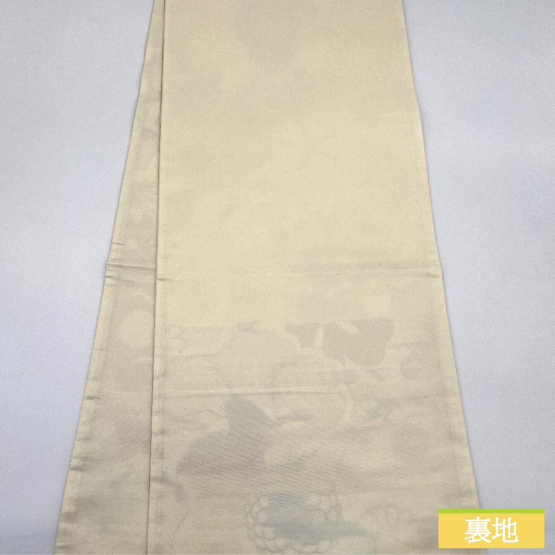 袋帯 正絹 乳白色色(にゅうはくしょくいろ) 松竹梅 椿 桜 七宝 帯丈436cm Sランク 六通 フォーマル クリーム系 1123011662315