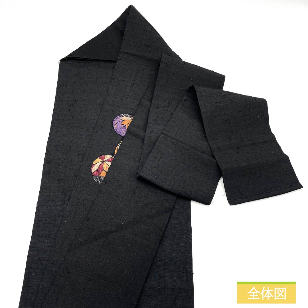 名古屋帯 パッチワーク 毬 ひげ紬 帯丈367cm 正絹 Sランク ポイント柄 カジュアル 黒系 1124007882310 名古屋仕立て