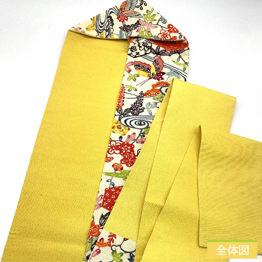 名古屋帯 生成り色 京紅型 蝶 花柄 流水模様 帯丈352cm 正絹 Aランク 六通 カジュアル クリーム系 1124005463315 名古屋仕立て