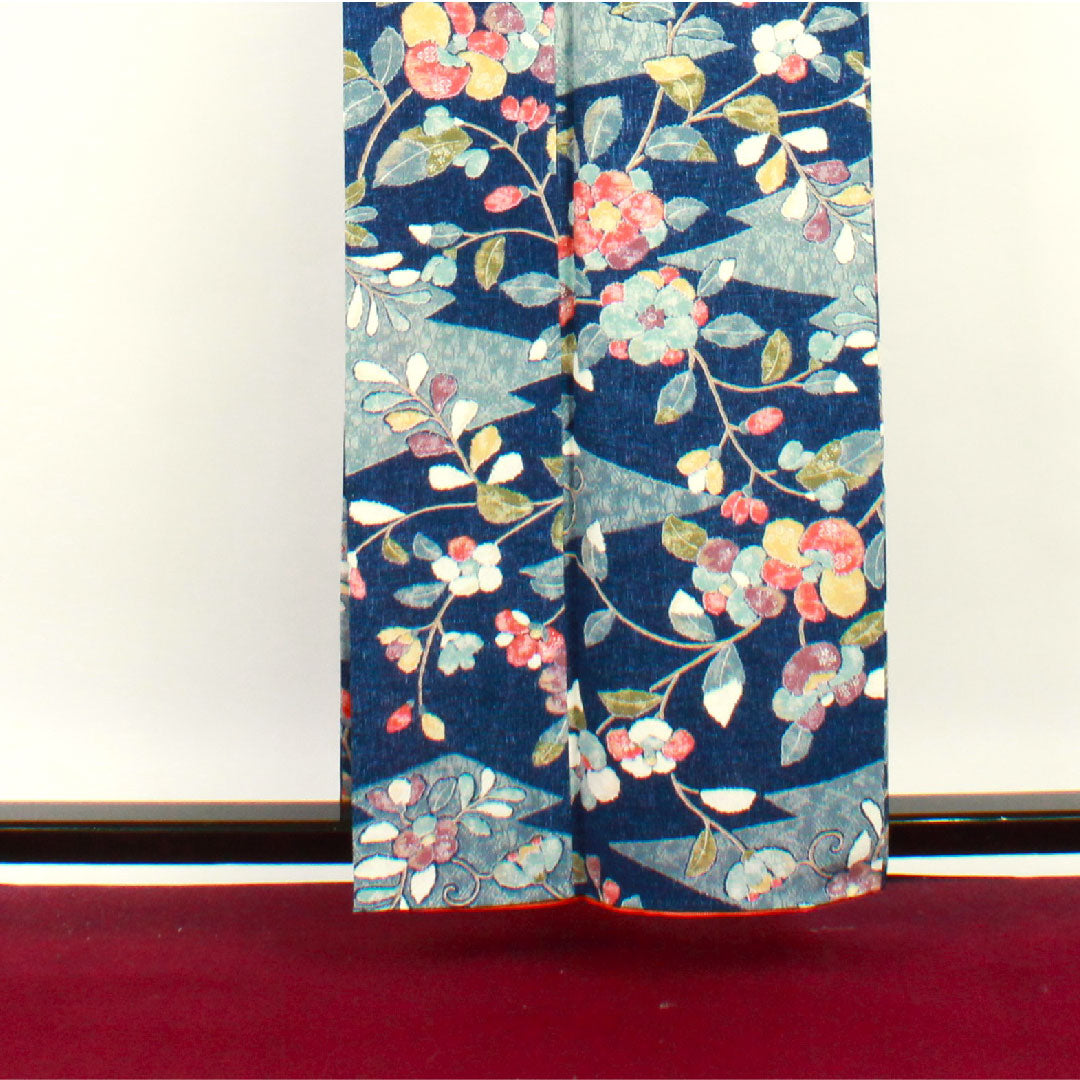 小紋 身丈158cm 裄丈64cm 袷 紺桔梗色 草花模様 正絹 Sランク 紺系 1115002512318