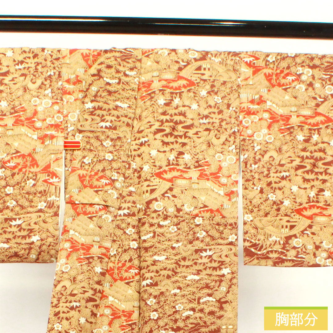 Komon, pure silk, length 157cm, sleeve length 64.5cm, lined, dark brown, Chayatsuji, Shochikubai, S rank, brown, 1115003602314