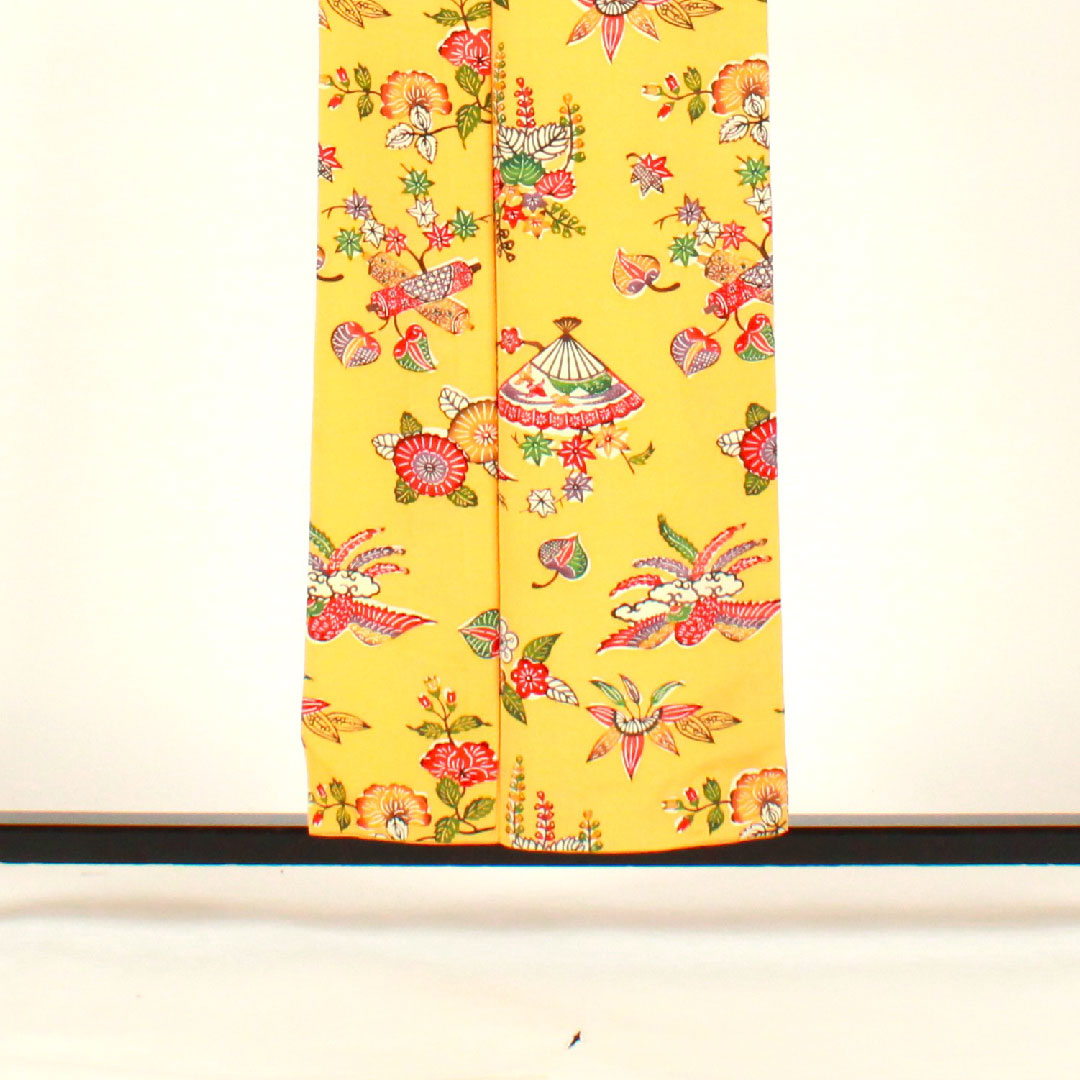 小紋 身丈156.5cm 裄丈64cm 袷 紅型 正絹 Aランク 黄系 1115002033323