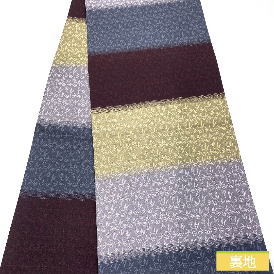 Pure silk fukuro obi (sash) in a imitation wisteria color with a checkered abstract pattern, length 452cm, S rank, full-length, semi-formal, purple, 1123014862420