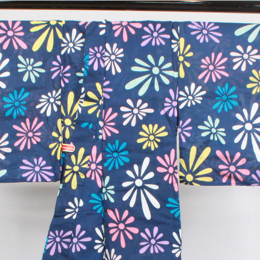 浴衣 鉄葡萄色 抽象模様 木綿 Sランク 単衣 身丈161cm 裄丈65cm 紺系 1118002412418