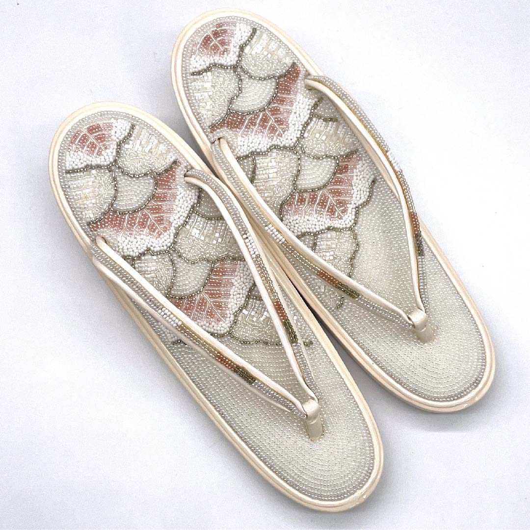 (New old stock) Formal sandal and bag set, white, unused, beads, pine, size M, white, A rank, 1133000153311