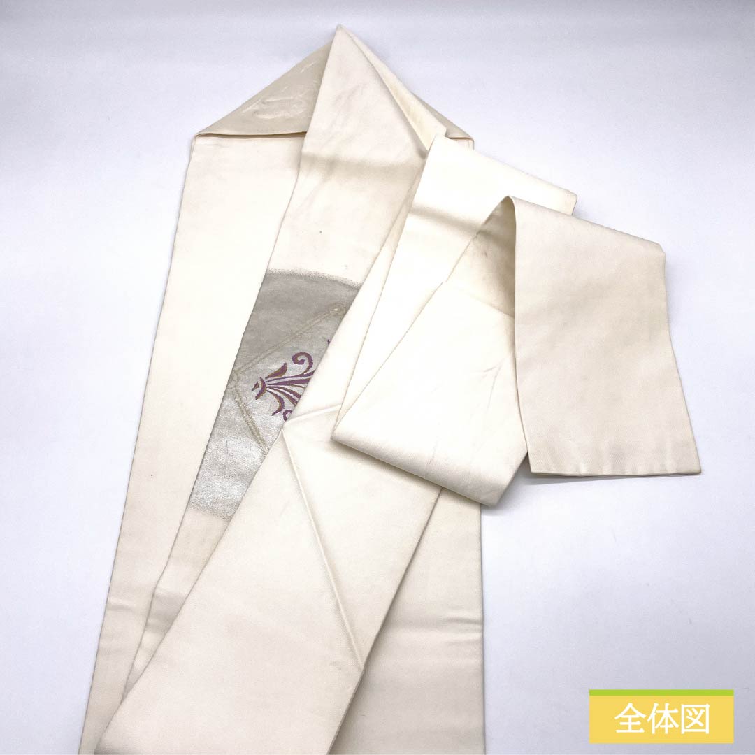 名古屋帯 じゅらく謹製 帝王紫 抽象花 帯丈356cm 正絹 Cランク ポイント柄 セミフォーマル 銀系 1124008515322 名古屋仕立て