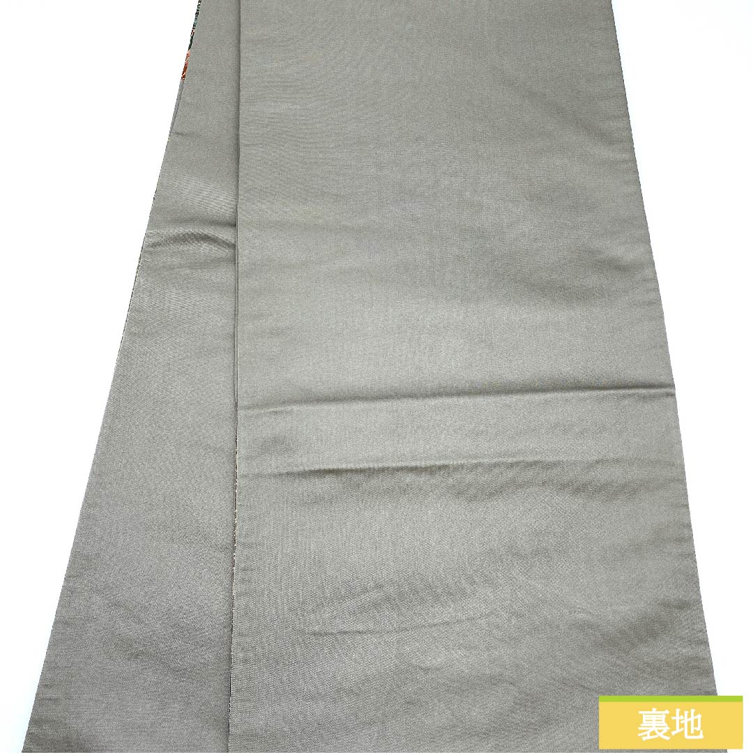 袋帯 正絹 消炭鼠色(けしずみねずみいろ) 振袖用 小舟 白綾苑大庭 花柄 帯丈430cm Sランク 六通 フォーマル グレー系 1123010812322