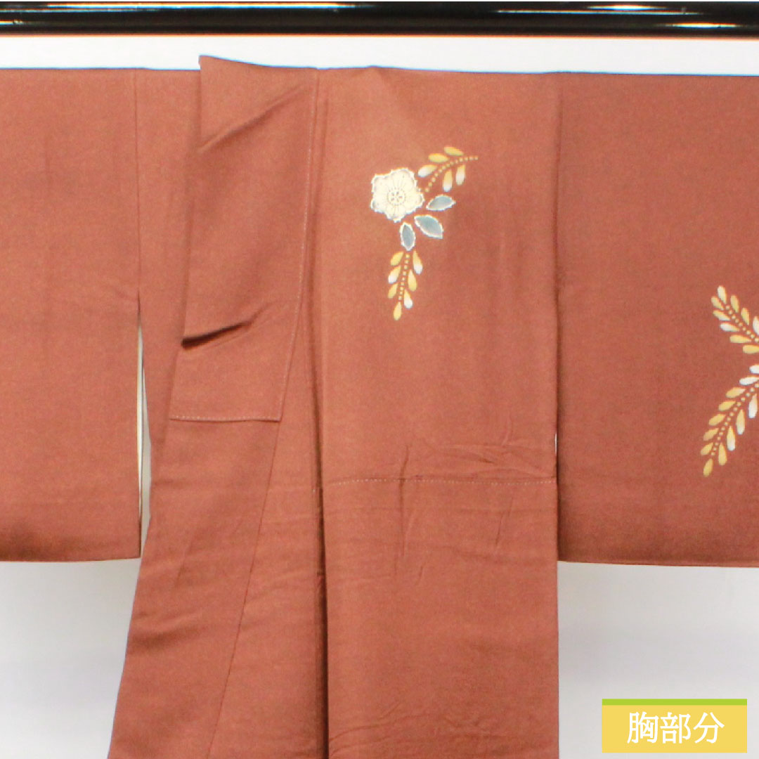 訪問着 正絹 袷 身丈163.5cm 裄丈68cm 栗色(くりいろ) 辻ヶ花 一つ紋 中陰剣片喰 Aランク 茶系 1112004913414