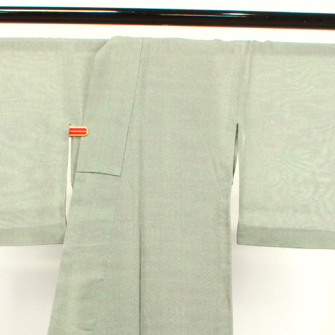 夏物 正絹 紬 身丈159cm 裄丈62cm 白緑色(びゃくろくいろ) 幾何学模様 紗 Sランク 緑系 1132001772319