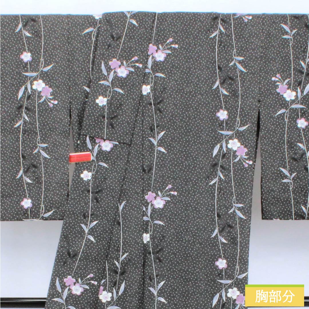 Komon Polyester Rank S Length 168cm Sleeve-to-sleeve 68.5cm Unlined Katagami Sakura Polka Dots Washable Kimono Black 1115008002510