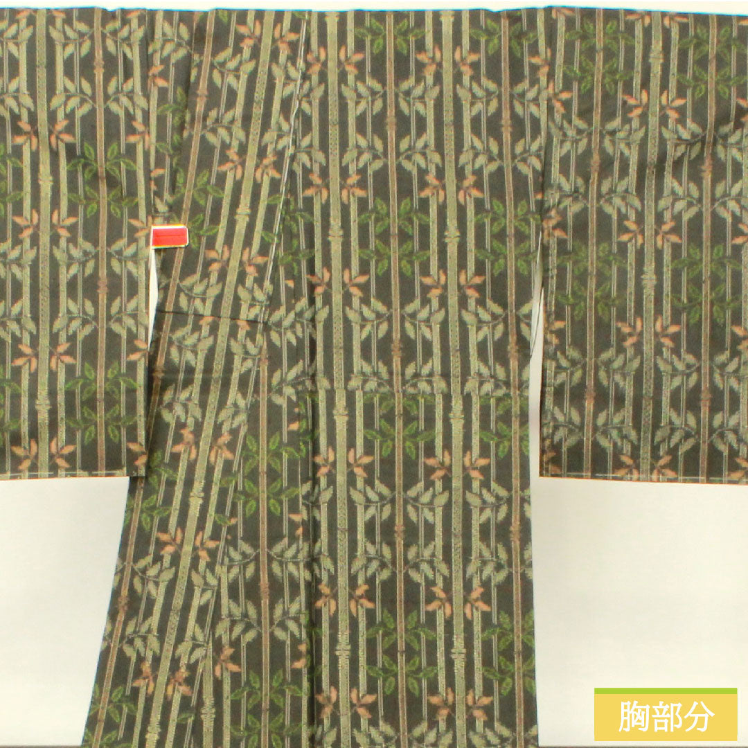 村山大島 正絹 身丈162.5cm 裄丈65.5cm アンサンブル 竹模様 しつけ糸付き 未使用品 Sランク 袷 黒系 1116003252410