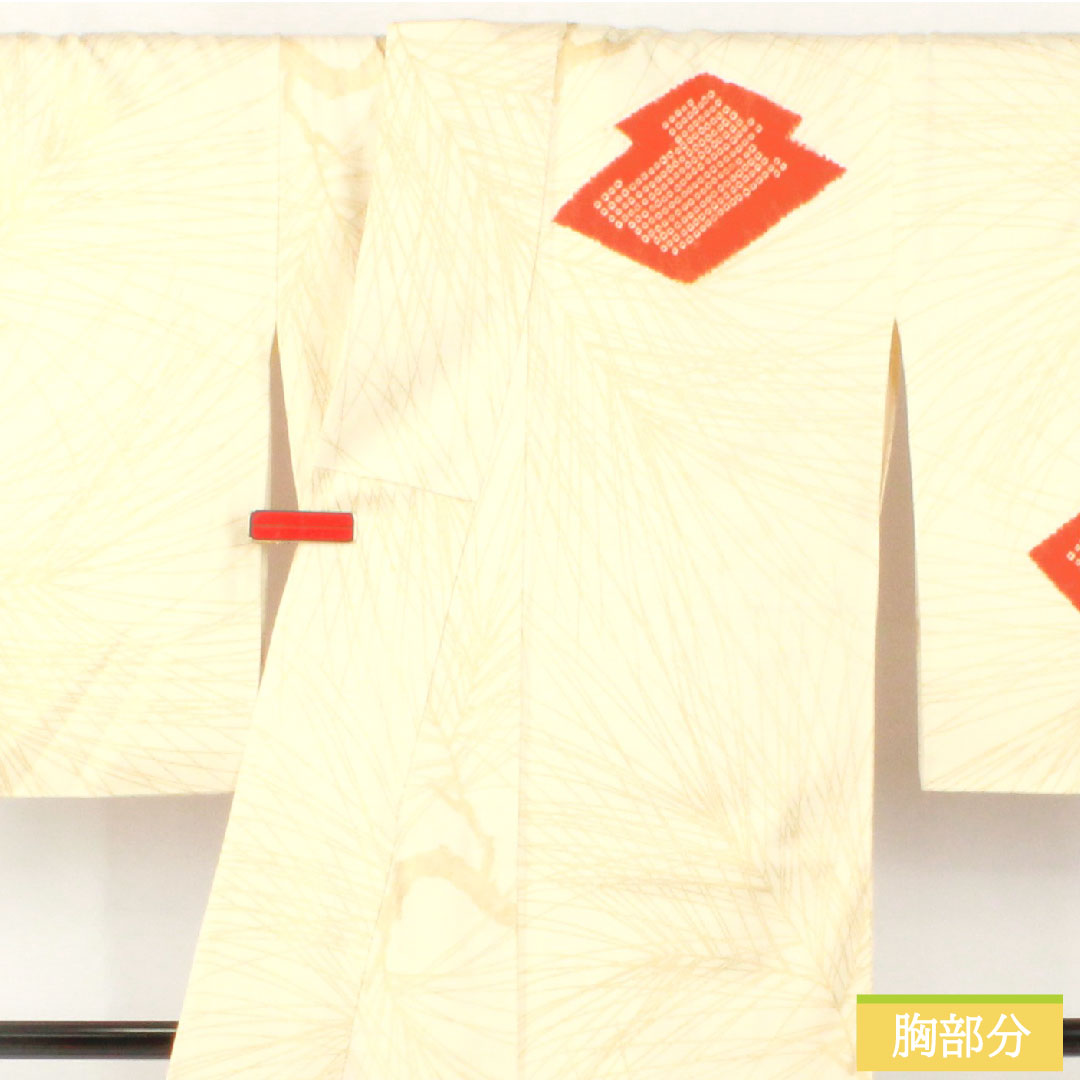 Homongi, pure silk, lined, length 164cm, sleeve length 65cm, white lily color, Kyoto Yuzen, pine, S rank, cream color, 1112004952415