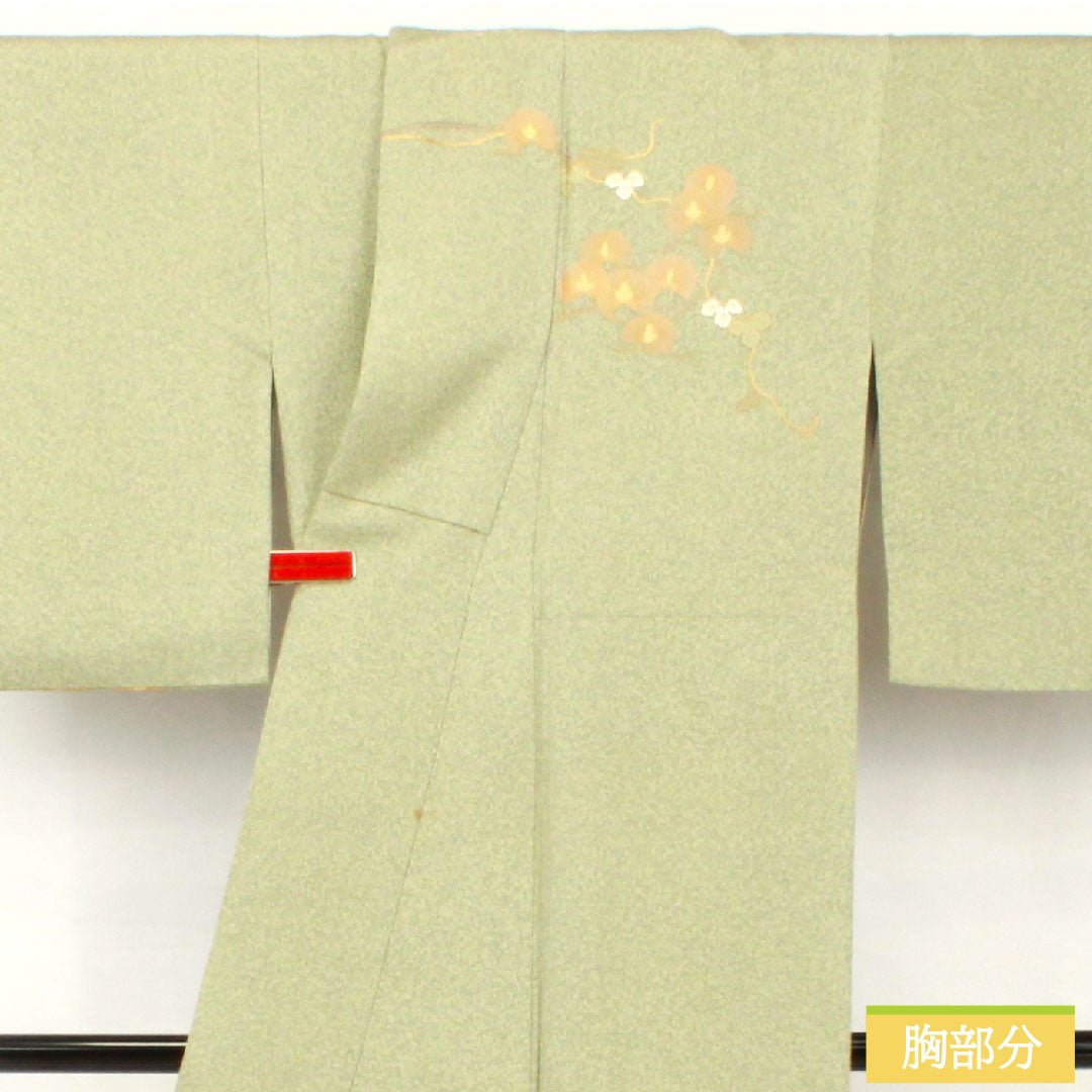 訪問着 正絹 袷 身丈155cm 裄丈62cm 裏葉色(うらはいろ) 京友禅 タタキ染 草花模様 作家物 Aランク 緑系 1112005413319