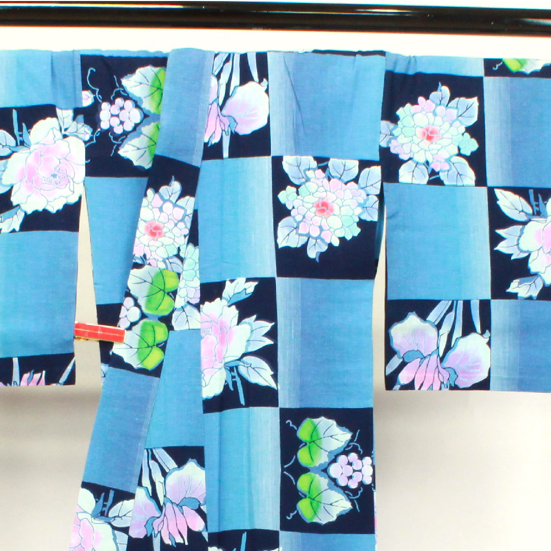 Yukata Checkered Hydrangea Grape Cotton S Rank Single Layer Length 153cm Sleeve Length 65cm Gradient 1118003052299