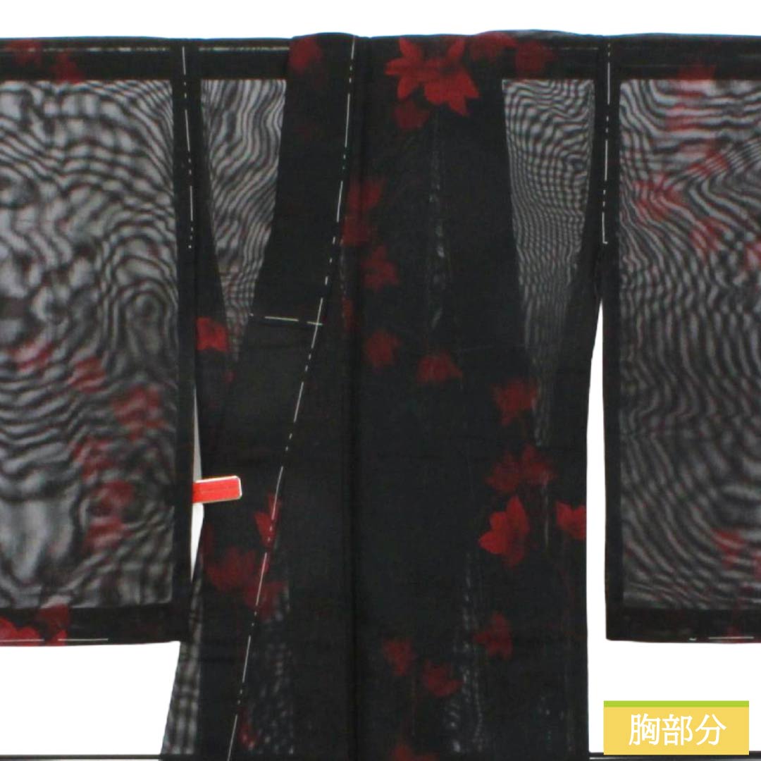 夏物 正絹 お召 Sランク 身丈158cm 裄丈64cm 草花模様 紗 黒系 1132006392310
