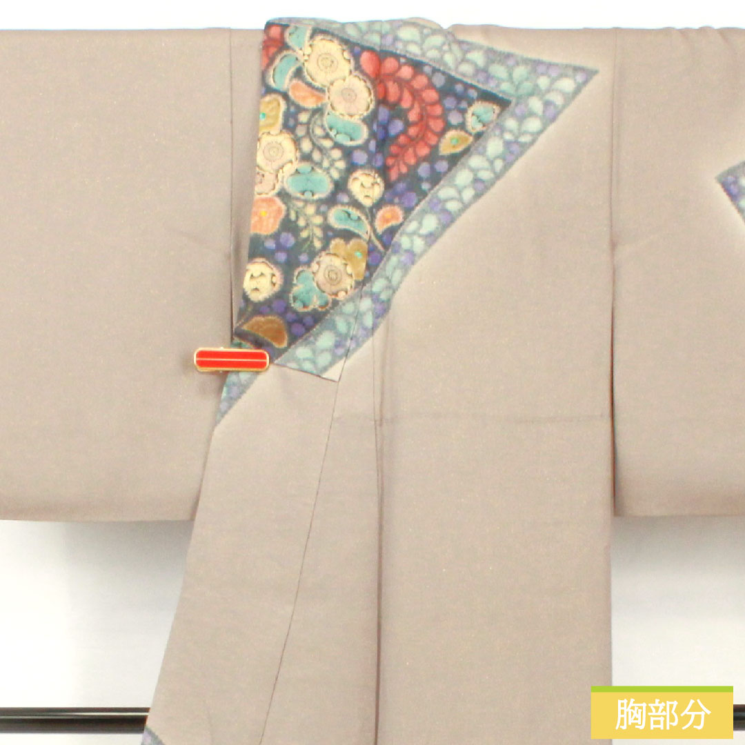 訪問着 正絹 袷 身丈159.5cm 裄丈64.5cm 紫鼠色(むらさきねずいろ) 辻ヶ花 金通し Aランク グレー系 1112005063322