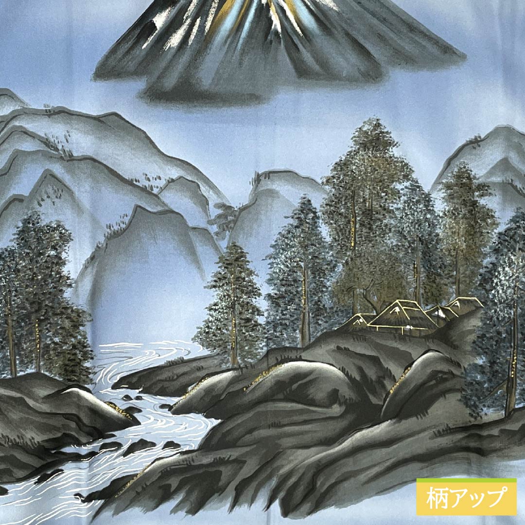 メンズ襦袢 ポリエステル Sランク 身丈138cm 裄丈67.5cm 朧花色(おぼろはないろ) 風景画 単衣 青系 1140000842317