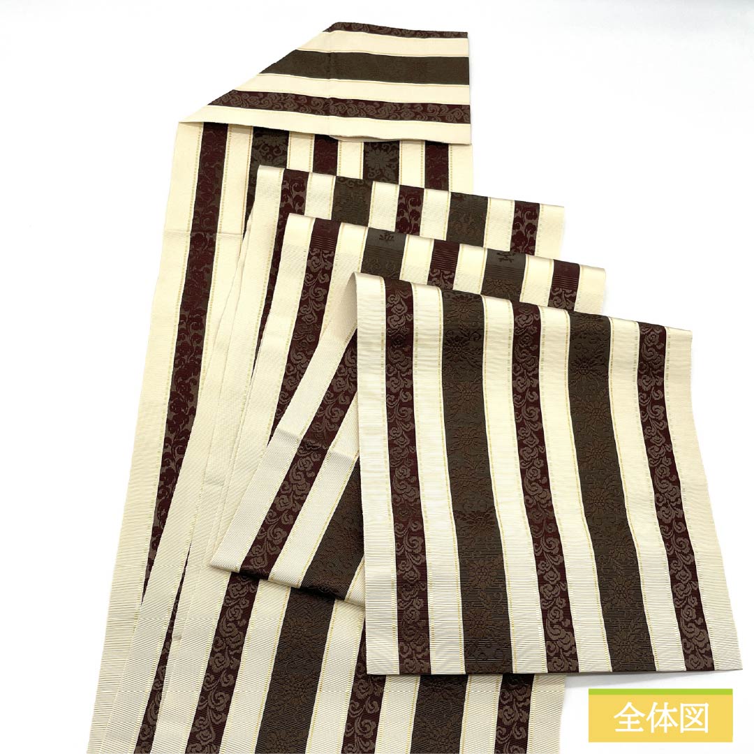 名古屋帯 正絹 Sランク 生成り色(きなりいろ) 博多織 千年工房 菅晶子 帯丈380cm 全通 カジュアル クリーム系 1124010462415 松葉仕立て