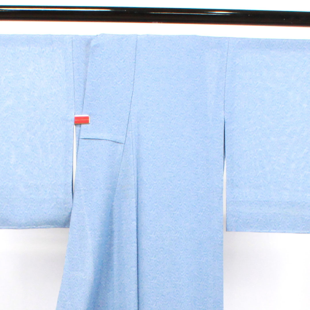 夏物 正絹 小紋 身丈149cm 裄丈63.5cm 勿忘草色(わすれなぐさいろ) 江戸小紋 鮫小紋 中陰花菱 絽 Aランク 青系 1132001593117