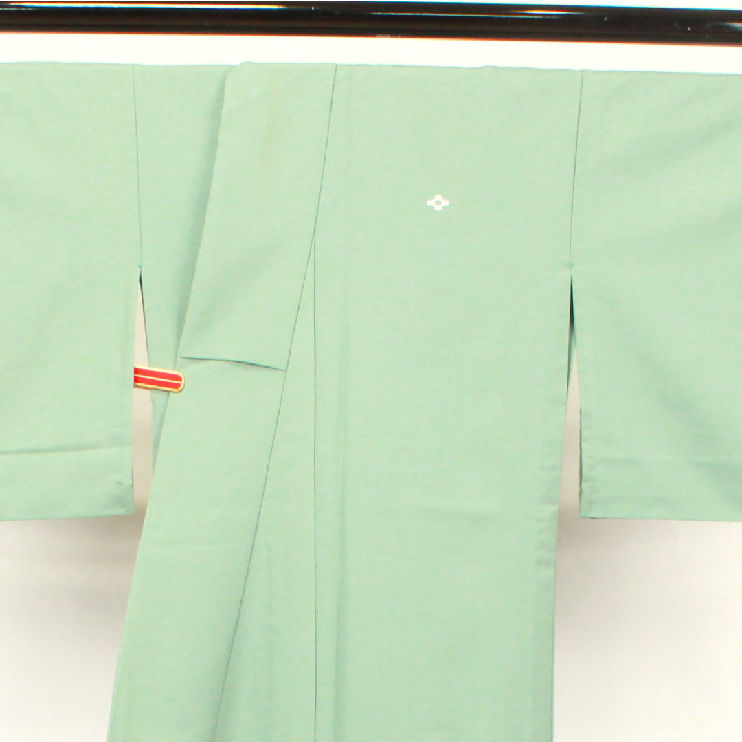 Plain color polyester rust celadon color washable kimono plain pattern assembled lattice length 166cm sleeve length 68cm lined A rank green 1114000773519