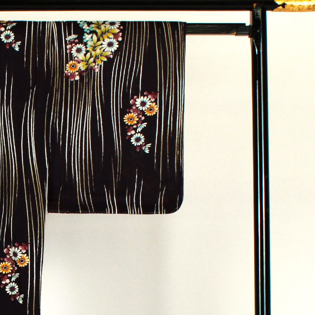 Yukata HANAEMORI Flower Pattern Cotton S Rank Single Layer Length 165cm Sleeve Length 68cm Purple 1118000792520