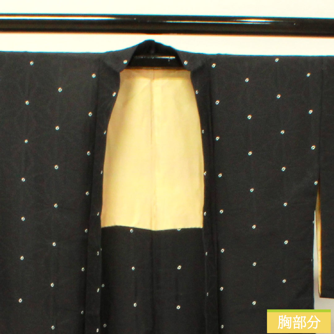 羽織 正絹 身丈95cm 裄丈66.5cm 麻の葉 Sランク 袷 黒系 1117000942910