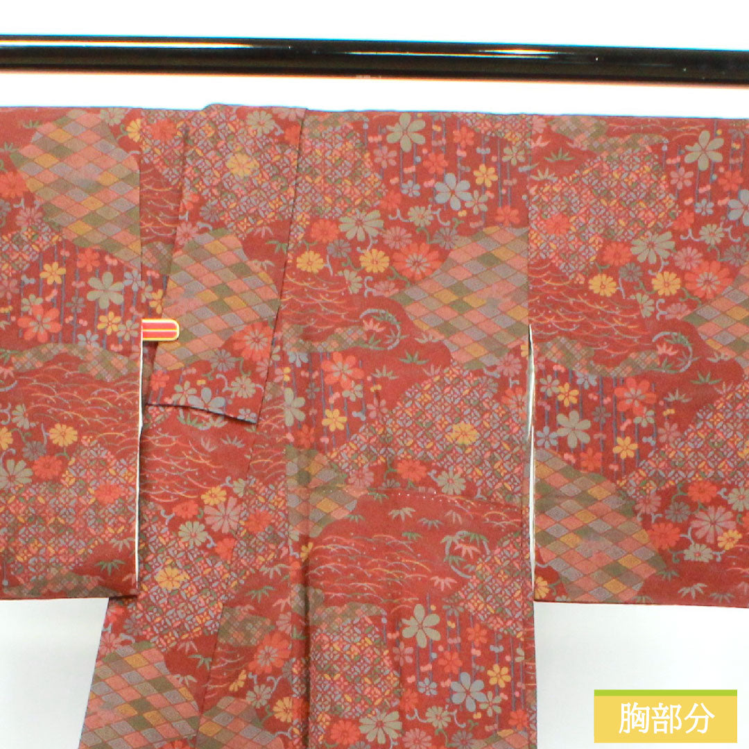 小紋 正絹 身丈157.5cm 裄丈63.5cm 袷 褐色 吉祥文様 Aランク 茶系 1115003583314