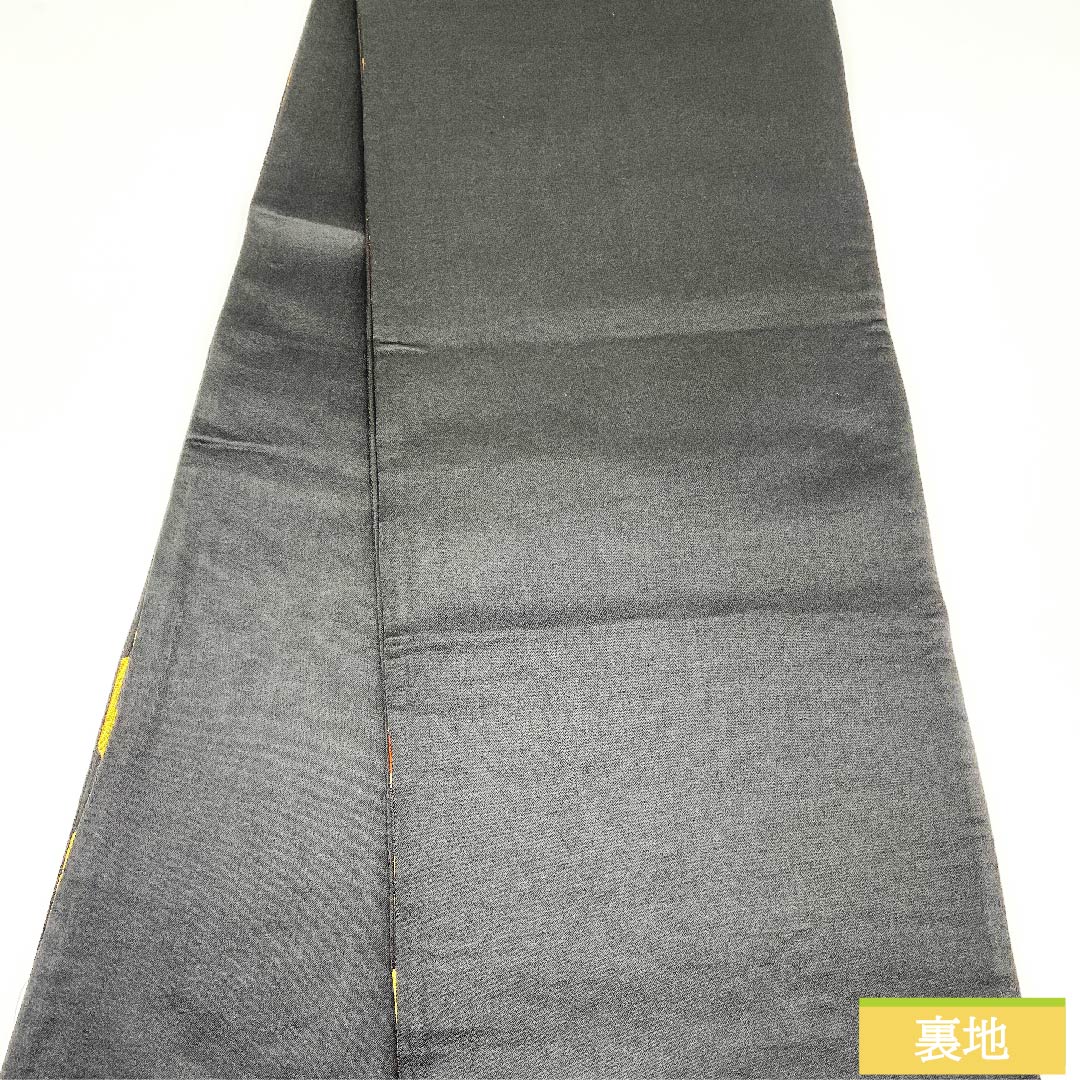 (未仕立)袋帯 黒色 亀甲 華文 桔梗 帯丈412cm 正絹 Aランク 六通 フォーマル 黒系 1123010313310