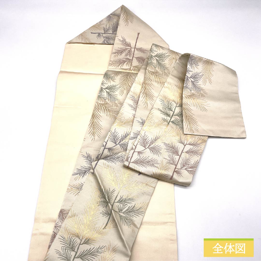 Nagoya Obi, Natural Color (Kinariiro), Wood and Plant Pattern, 361cm Long, Pure Silk, S-Rank, Full Length, Semi-Formal, Cream, Item Number: 1124008432315, Nagoya Style