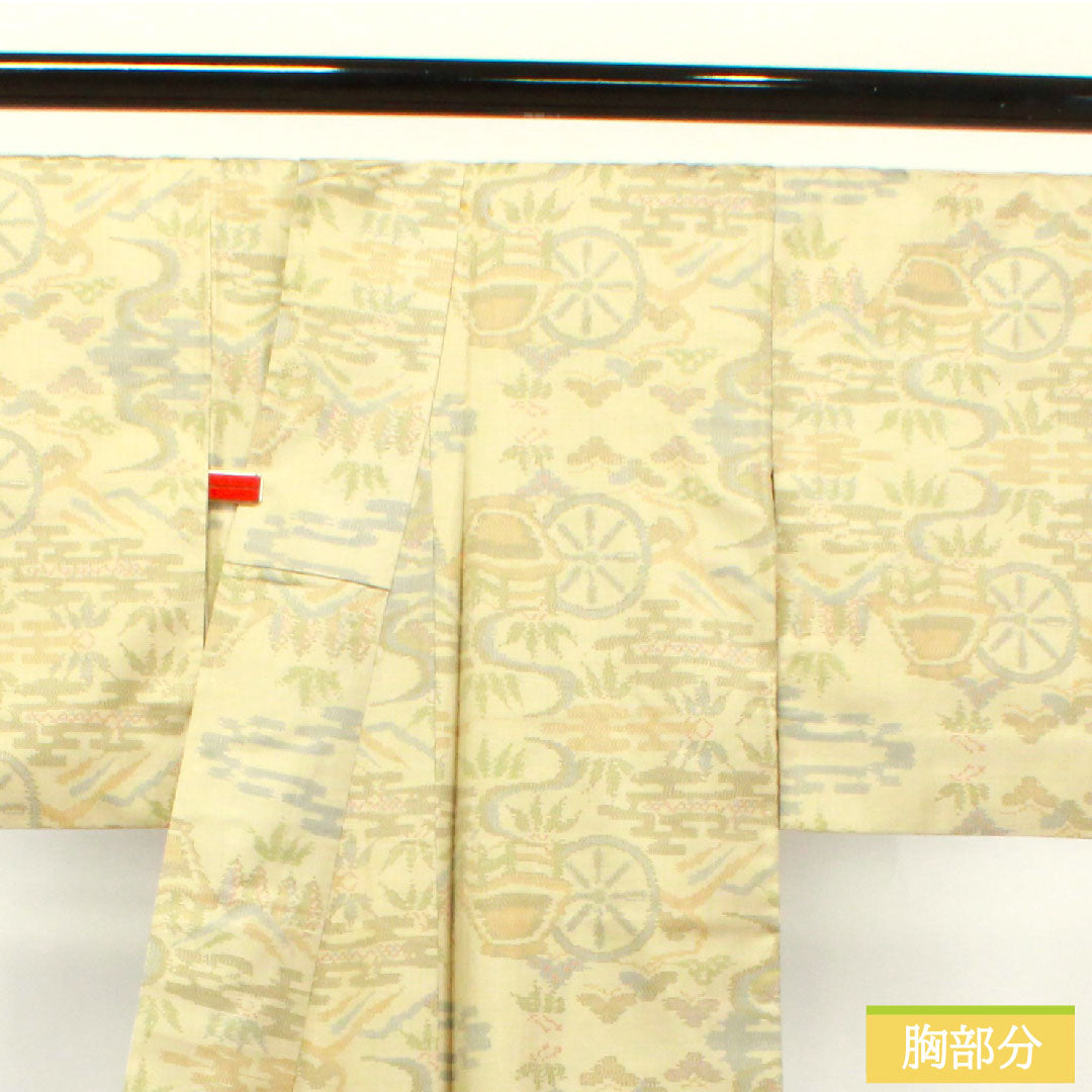 大島紬 正絹 身丈157.5cm 裄丈64.5cm 蕎麦切色 緯総絣 風景模様 Aランク 袷 ベージュ系 1116002883325