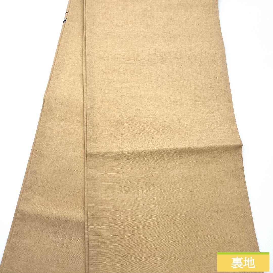 袋帯 薄柿色(うすがきいろ) 蝶 染め帯 紬地 帯丈462cm 正絹 Sランク ポイント柄 カジュアル 橙系 1123010622426