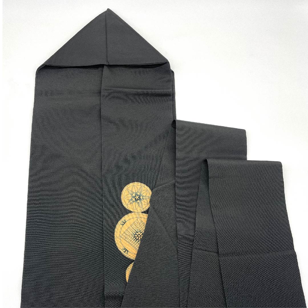 名古屋帯 黒色 草木染 抽象模様 帯丈373cm 正絹 美品 ポイント柄 カジュアル 黒系 1124004032310 名古屋仕立て