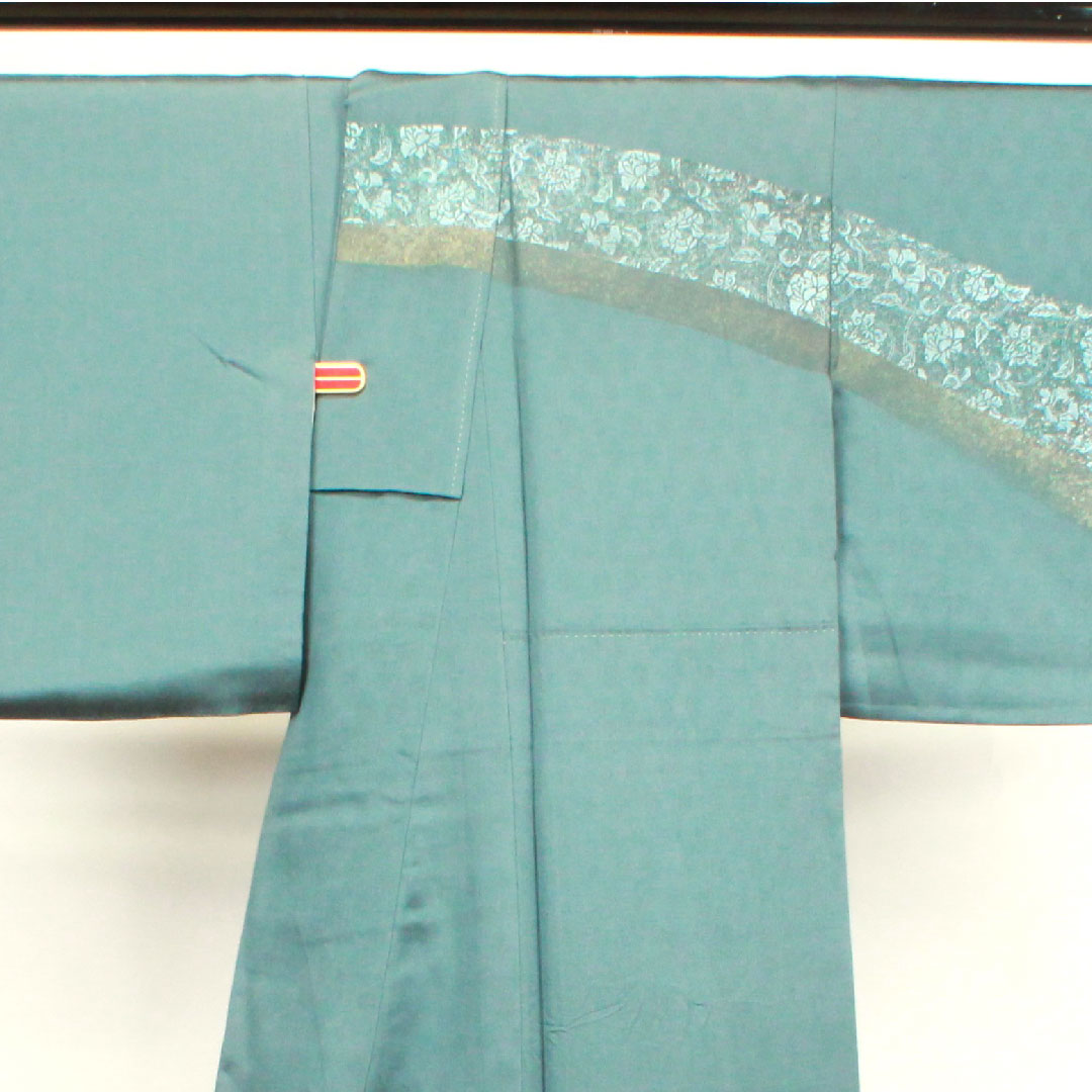 Homongi, lined, length 154.5cm, sleeve length 66cm, rust color, gold leaf finish, fan surface, auspicious motif, pure silk, S rank, blue 1112002682217