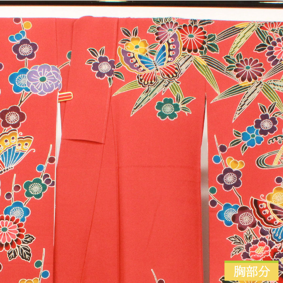 振袖 正絹 身丈165.5cm 裄丈67cm 袷 猩々緋色 京紅型 吉祥文様 Sランク 赤系 1113001962512