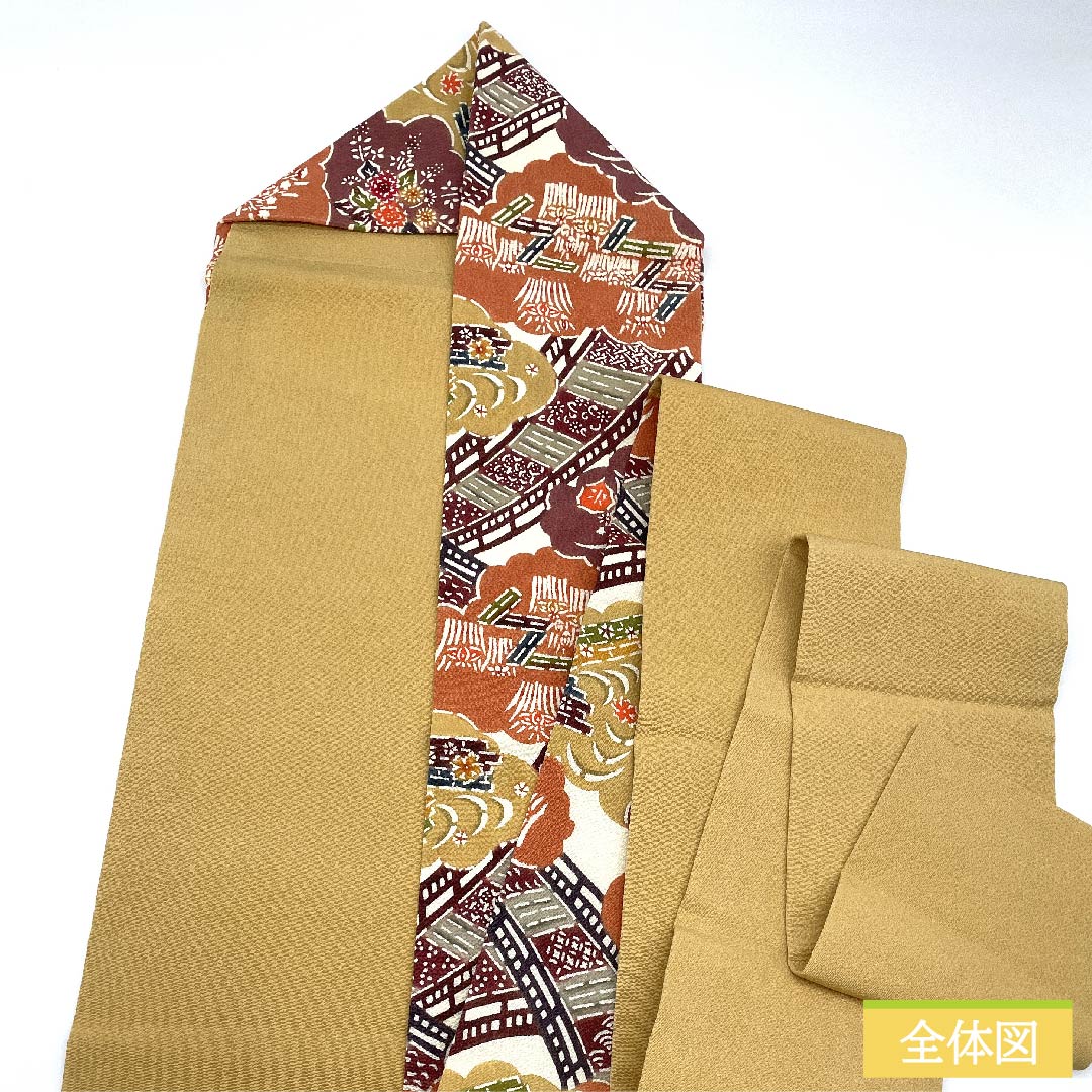 名古屋帯 生成り色 型染 京紅型 古典柄 雲取り ちりめん地 帯丈362cm 正絹 Sランク 六通 カジュアル 白系 1124005802311 名古屋仕立て