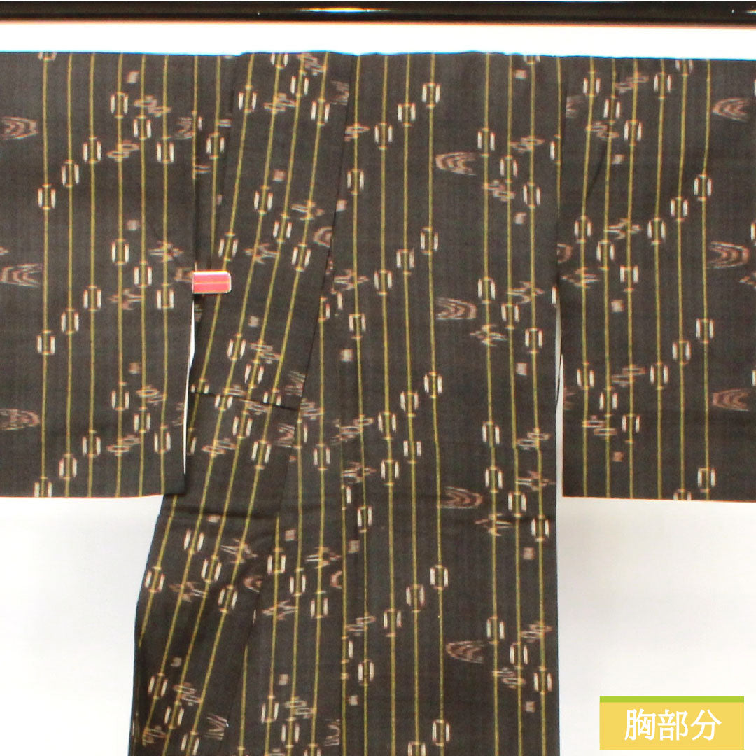 紬 正絹 身丈156.5cm 裄丈63cm 黒鼠色(くろねずいろ) 久米島紬 重要無形文化財 Bランク 袷 茶系 1116003504314