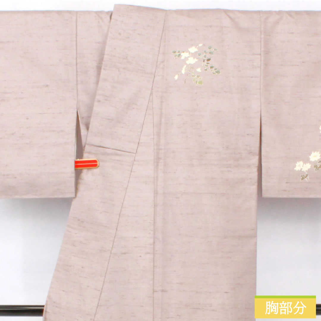 Homongi (formal kimono) made of pure silk, lined, length 151.5cm, sleeve length 61cm, dull purple, pongee fabric, cow-neck pongee, floral pattern, S rank, purple, 1112005332220